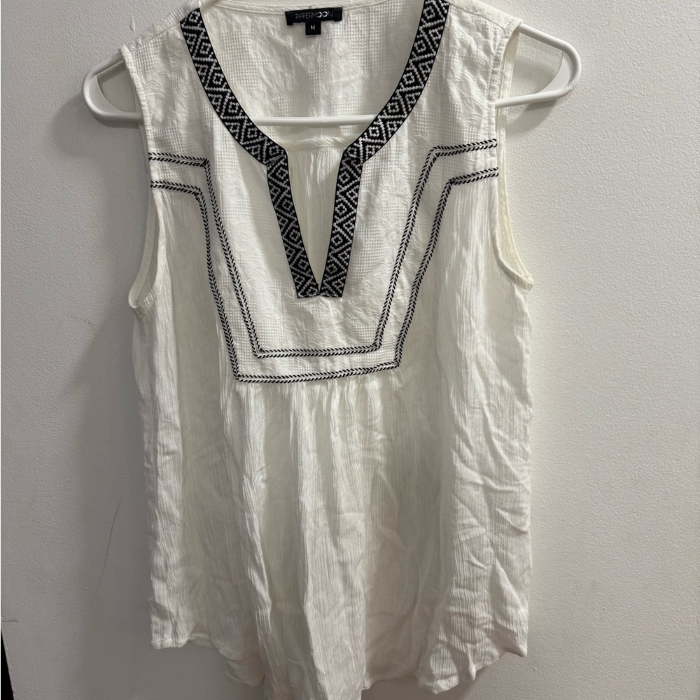 Papermoon Women's White‎ and Black Embroidered Blouse Size M